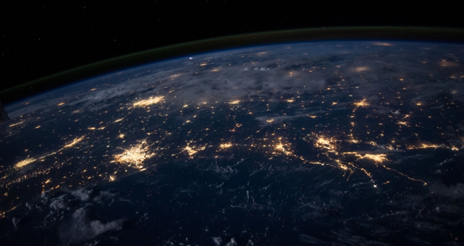 Earth Hour, zicht vanuit ruimte op aarde