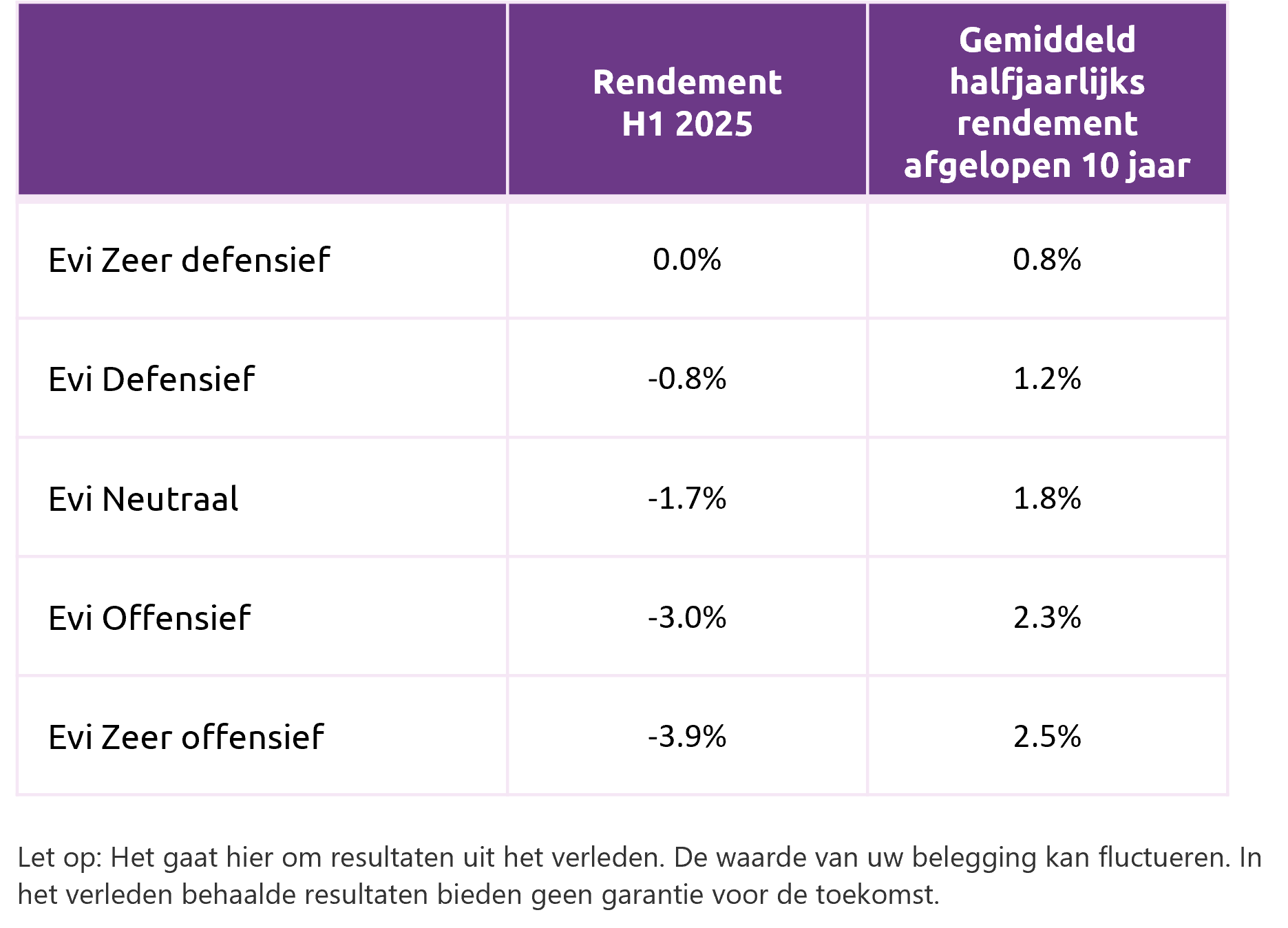 Rendementen Eerste Helft 2025